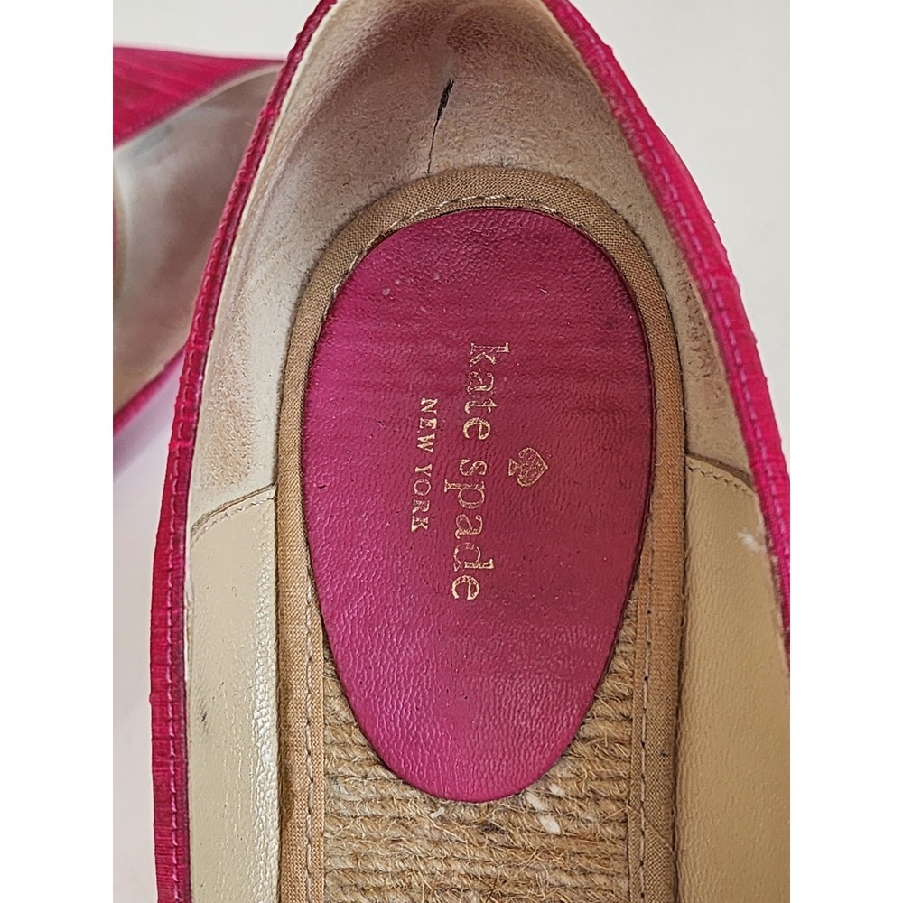 Kate Spade New York Pink Silk Espadrille Wedge Pumps Rope Bow Heels Womens 7 - Picture 8 of 9